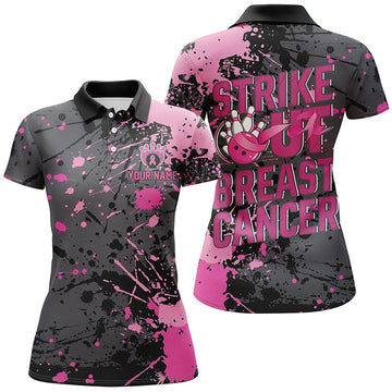 Pink Ribbon Ladies Bowling Shirt for Breast Cancer Awareness I7048