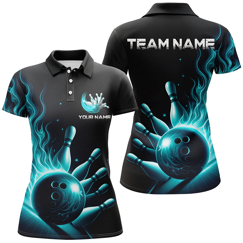 Women's Blue Flame Bowling Polo Shirt I5822