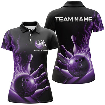 Women's Purple Flame Bowling Polo Shirt I5823