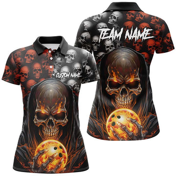 Custom Skull Bowling Women's Polo Shirt - Halloween Team Jersey I5346
