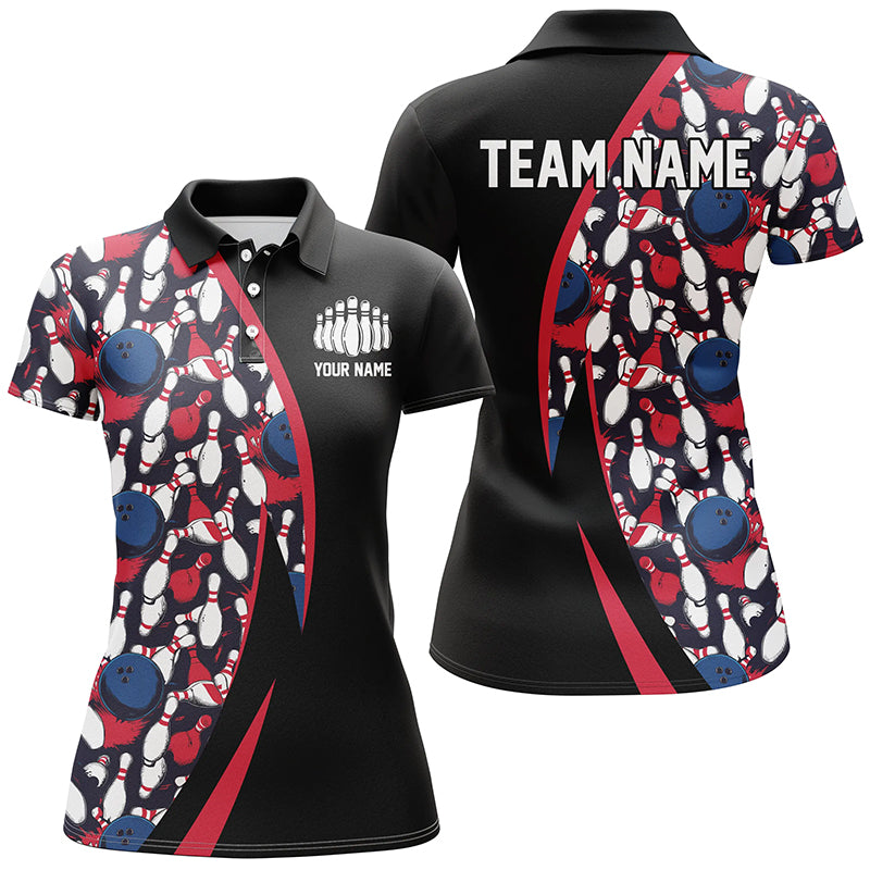 Women's Custom Bowling Team Jerseys - Red, White & Blue Pins Pattern I6732
