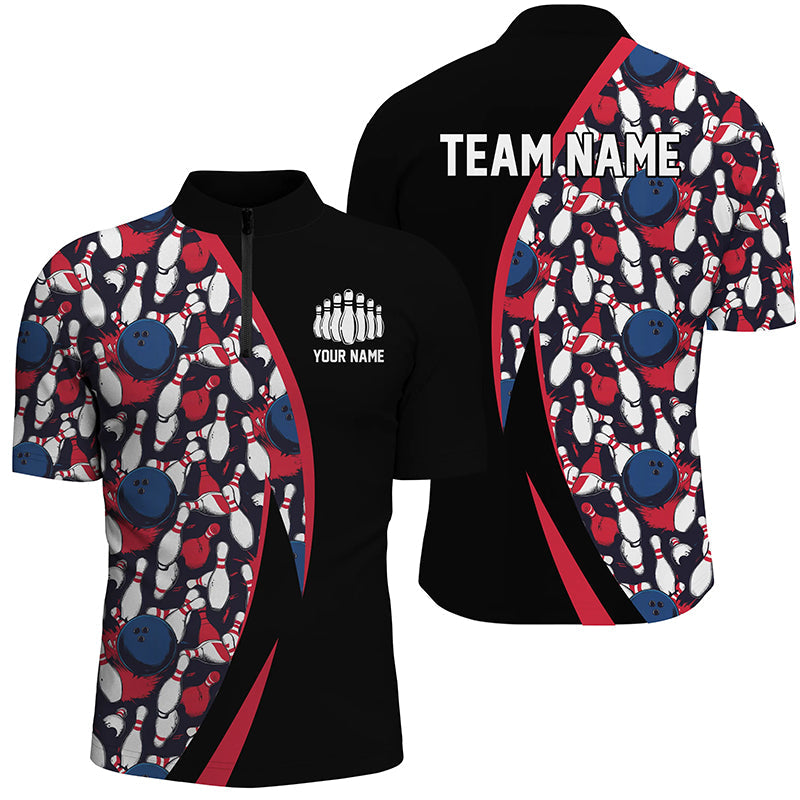 Men's Custom Bowling Jerseys - Red, White & Blue Pins Pattern I6732