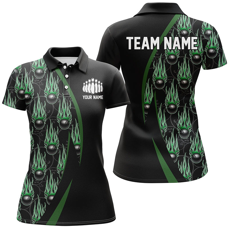 Women's Custom Green Flame Bowling Shirts I6734