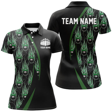 Women's Custom Green Flame Bowling Shirts I6734
