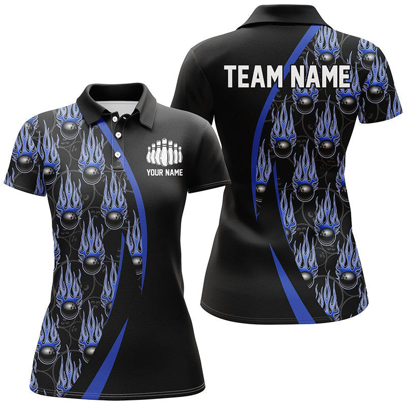 Women's Custom Blue Flame Bowling Shirts I6735