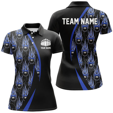 Women's Custom Blue Flame Bowling Shirts I6735