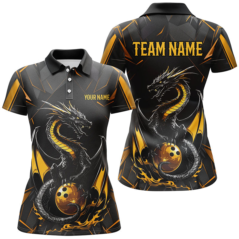 Women's Black & Gold Dragon Bowling Team Shirts I7312