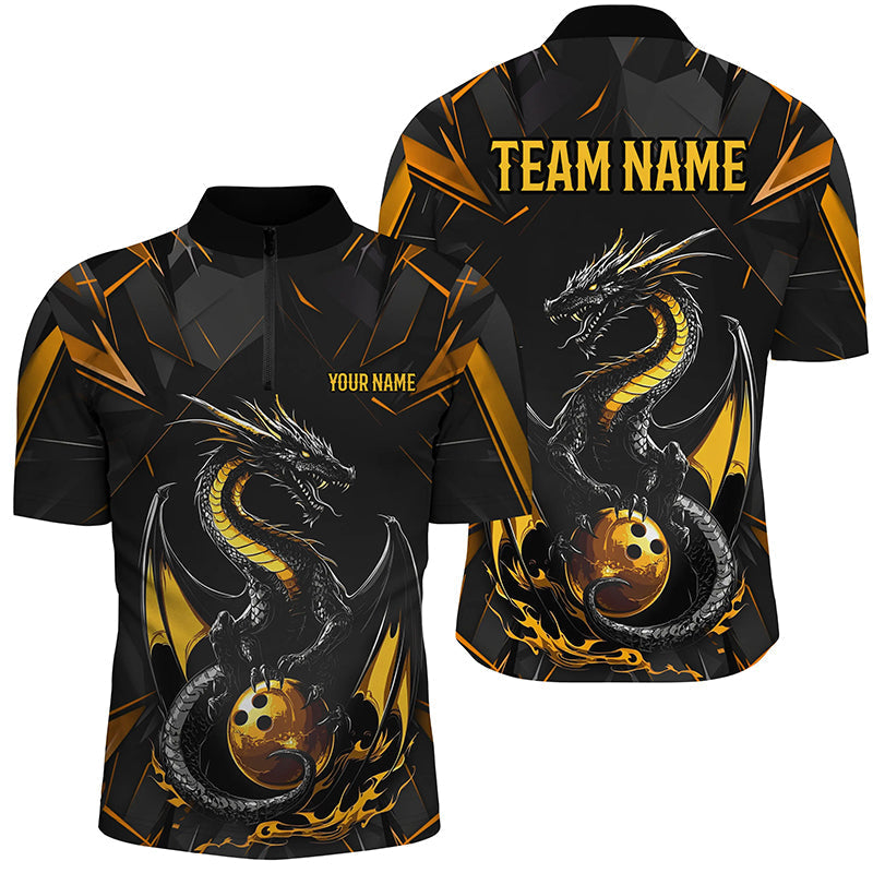 Men's Black & Gold Dragon Bowling Team Shirts I7312