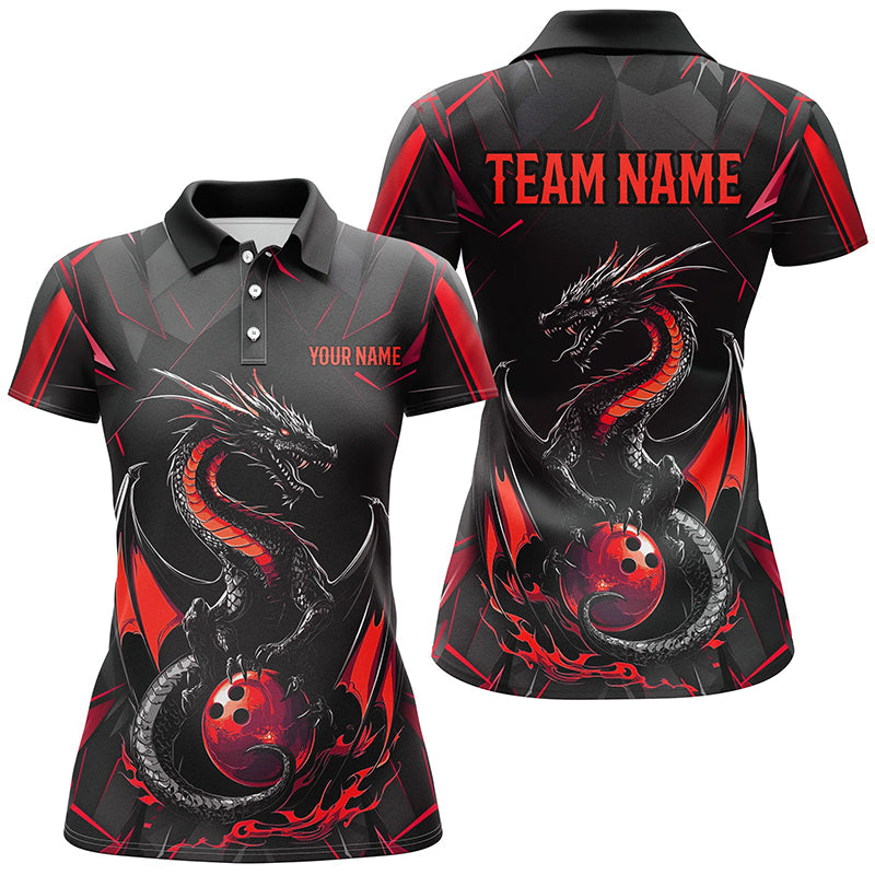 Women's Black & Red Dragon Bowling Team Shirts I7313