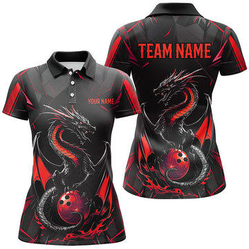 Women's Black & Red Dragon Bowling Team Shirts I7313