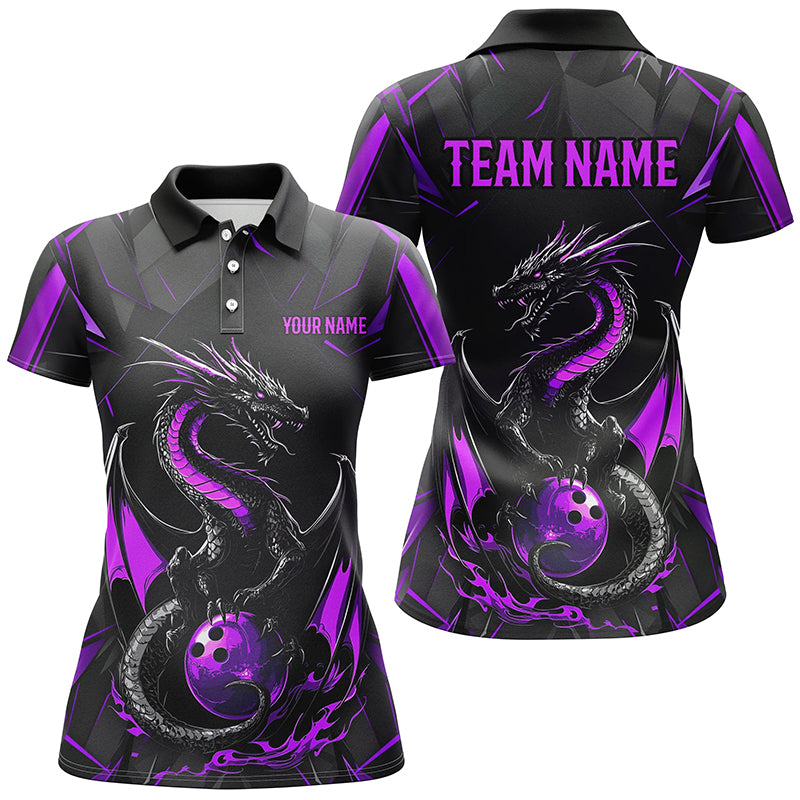 Women's Black & Purple Dragon Bowling Team Shirts I7314