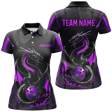 Women's Black & Purple Dragon Bowling Team Shirts I7314