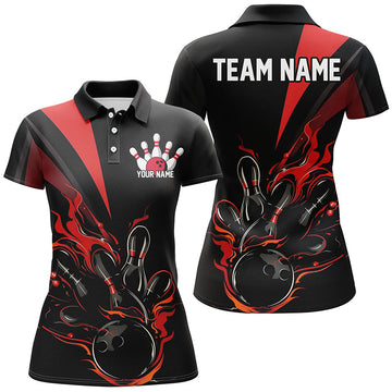 Women's Black & Red Flame Bowling Shirts I7324
