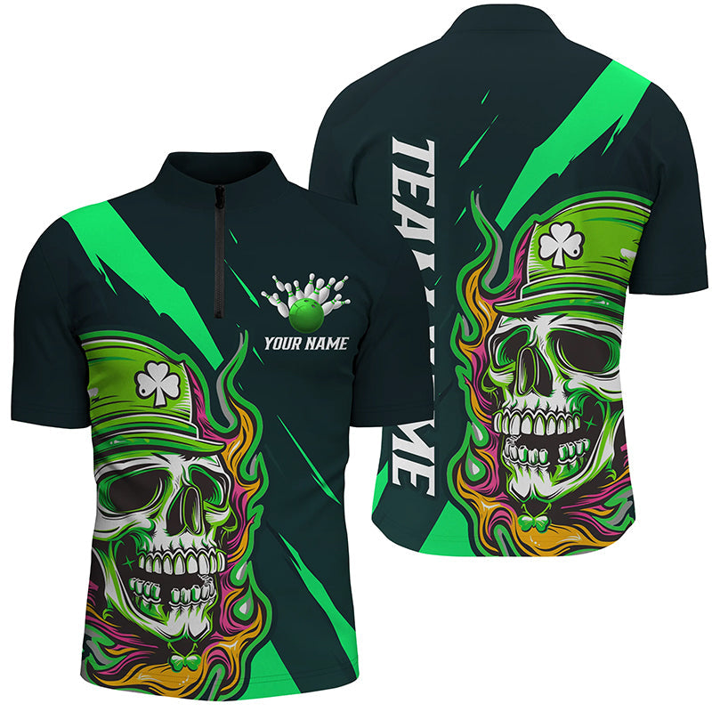 St Patrick's Day Skull Unisex Bowling Polo, Green I5981