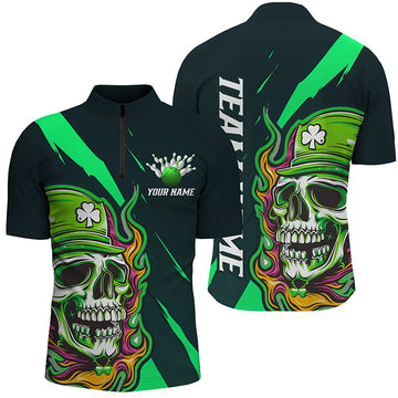 St Patrick's Day Skull Unisex Bowling Polo, Green I5981