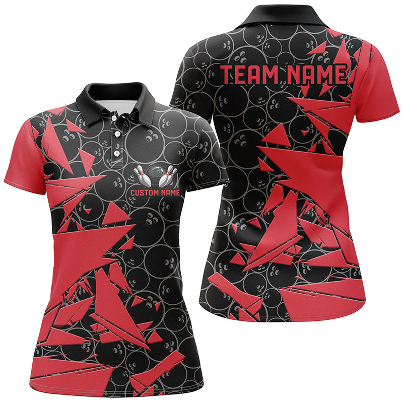Red Bowling Team Shirts for Women - Bowling Ball Pattern I6269