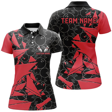 Red Bowling Team Shirts for Women - Bowling Ball Pattern I6269