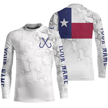 Personalized Camo Texas Flag Kid Long Sleeve Tournament Fishing Shirts, Texas Fishing Jerseys IPHW5074