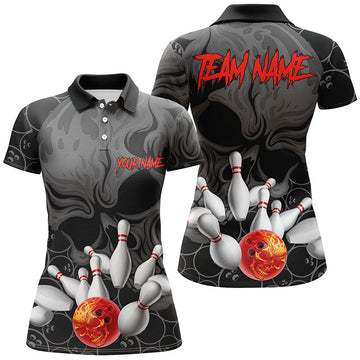 Custom Flame Skull Ladies Bowling Polo I5366