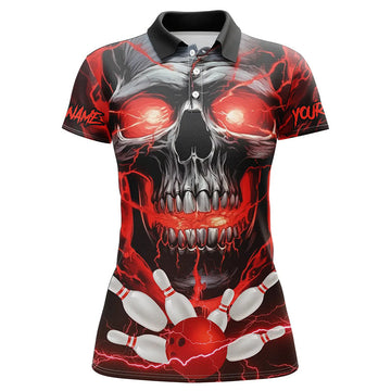 Custom Red Thunder Skull Bowling Polo Shirt for Women I5367