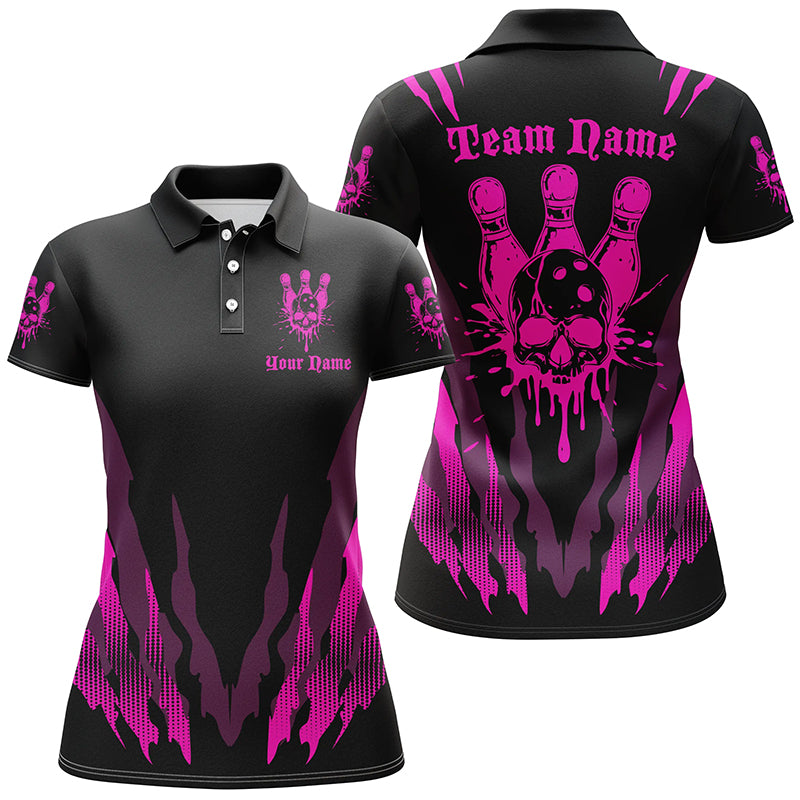 Women's Pink Skull Bowling Team Shirt I5836