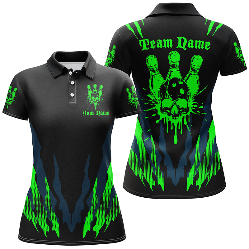 Women's Custom Green Skull Bowling Team Shirt I5838