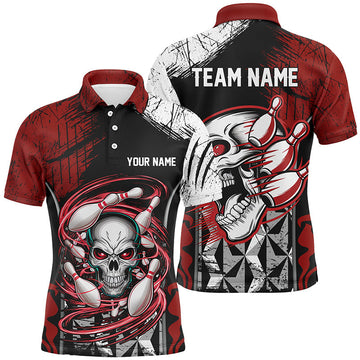 Red & Black Skull Bowling Polo Shirt for Men I6750