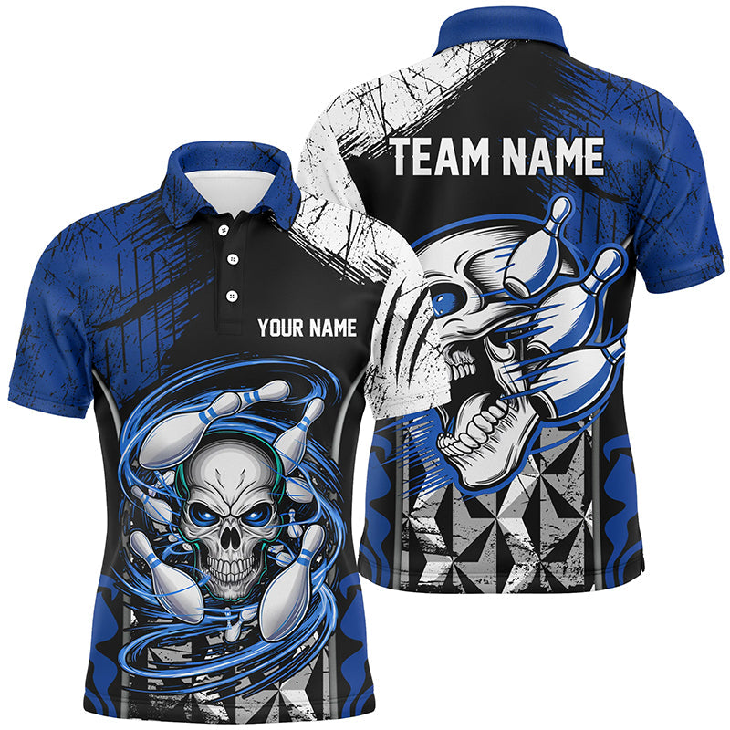 Blue & Black Skull Bowling Polo Shirt for Men I6751