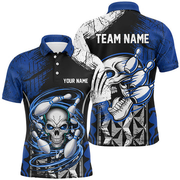 Blue & Black Skull Bowling Polo Shirt for Men I6751