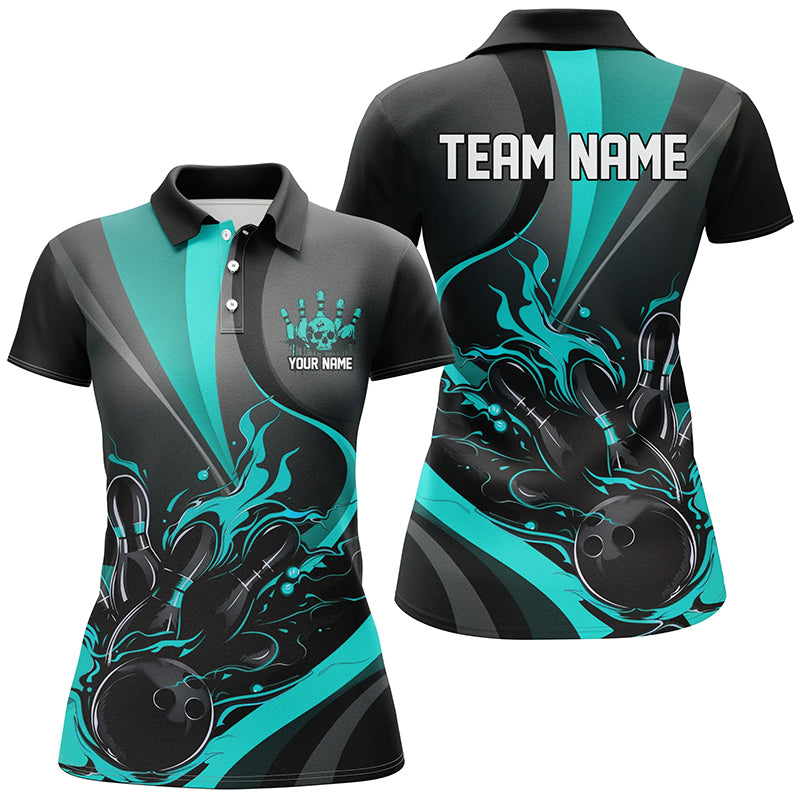 Blue & Black Flame Bowling Polo Shirt for Women I6756