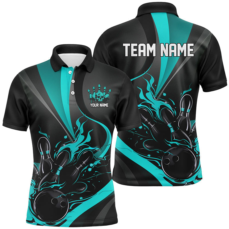 Men's Blue & Black Flame Bowling Polo Shirt I6756
