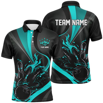 Men's Blue & Black Flame Bowling Polo Shirt I6756