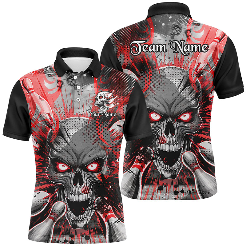 Red Skull Bowling Shirt for Men - Halloween Short Sleeve I6759