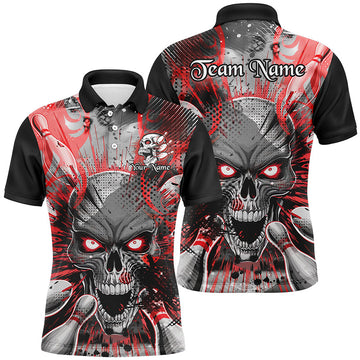 Red Skull Bowling Shirt for Men - Halloween Short Sleeve I6759