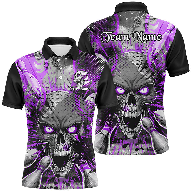 Men's Purple Halloween Skull Bowling Shirt I6760