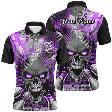 Men's Purple Halloween Skull Bowling Shirt I6760