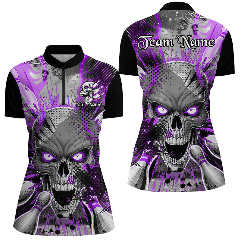 Women's Purple Skull Bowling Shirt I6760