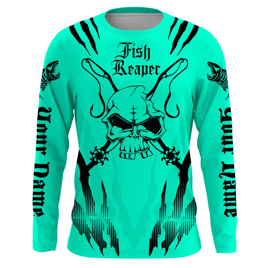 Fish reaper Custom Long Sleeve performance Fishing Shirts, Skull Fishing jerseys | mint IPHW3084