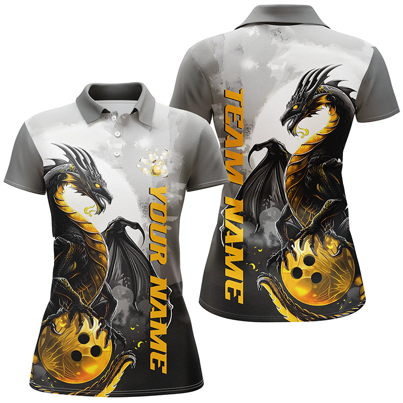 Women's Black & Gold Dragon Bowling Team Shirts I7058