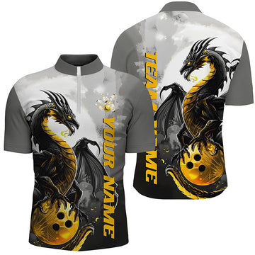 Men's Custom Dragon Bowling Shirts - Black & Gold I7058