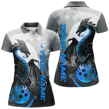 Women's Black & Blue Dragon Bowling Team Shirts I7059