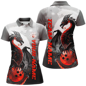 Women's Black & Red Dragon Bowling Team Shirts I7060