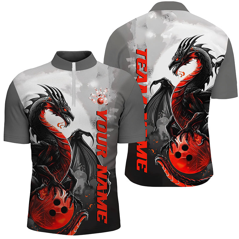 Men's Black & Red Dragon Bowling Team Shirts I7060