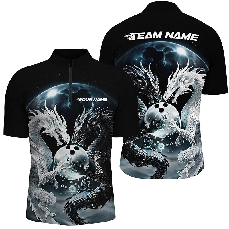 Men's Black & White Dragon Bowling League Shirt I7064