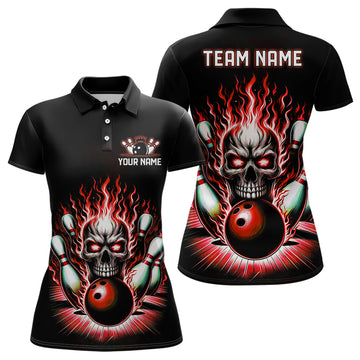 Women's Red Skull Bowling Shirt with Custom Team Name I6011