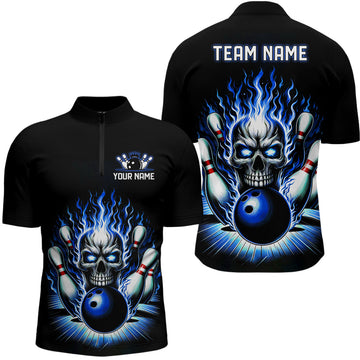Custom Blue Skull Bowling Shirt for Unisex Teams I6012