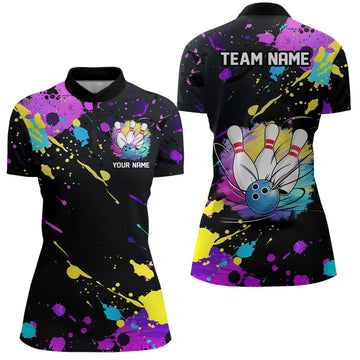 Personalised Women's Colourful Bowling Quarter Zip Shirt I6787