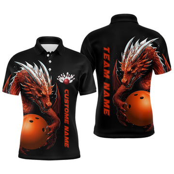 Red Flame Dragon Bowling Polo for Men I5233