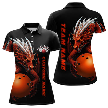 Women's Red Flame Dragon Bowling Polo Shirt I5233