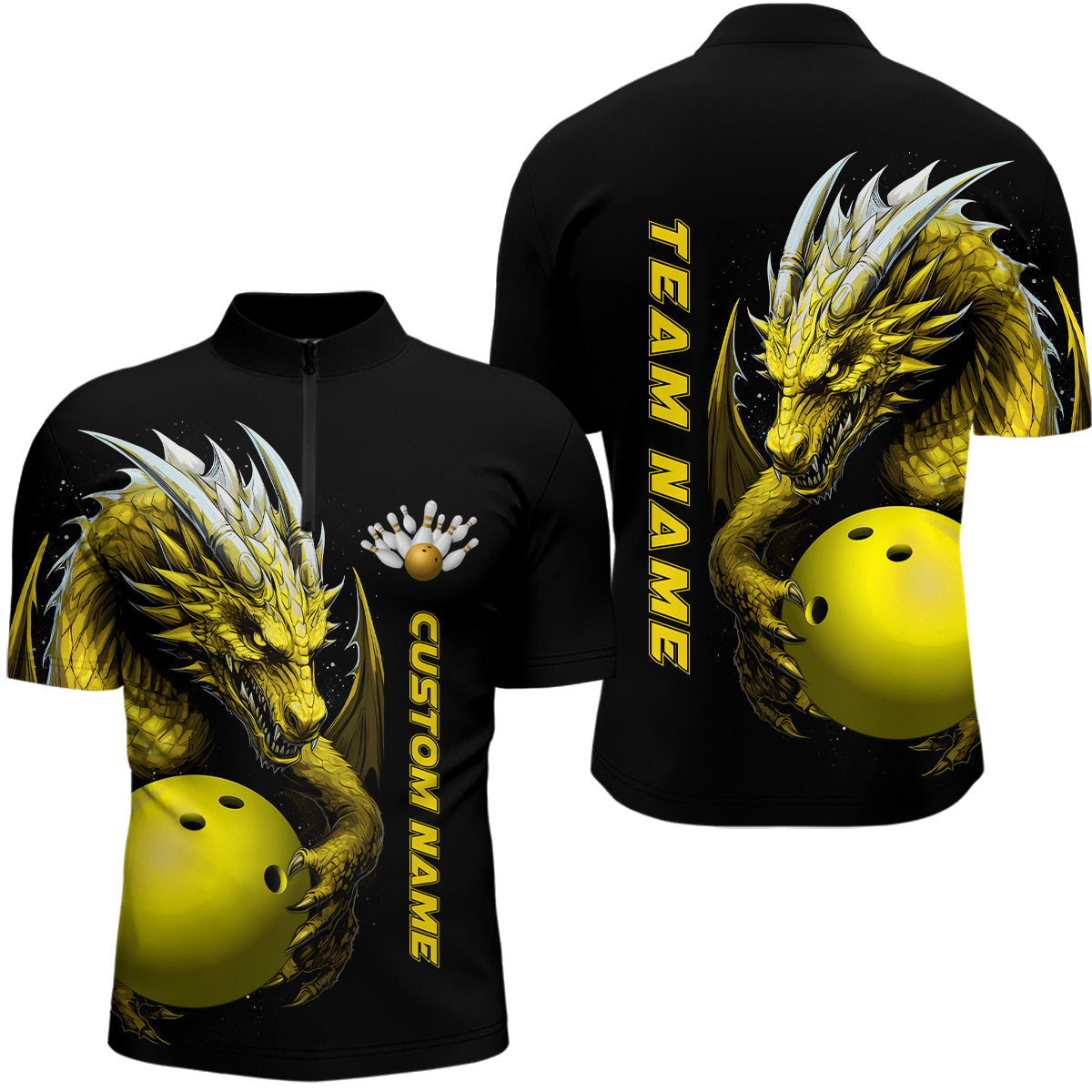 Custom Yellow Dragon Men's Bowling Quarter Zip Jersey I5297